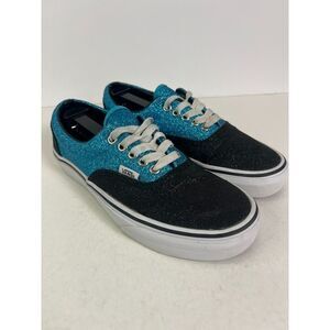 Vans Shoes Womens Sz 8 Off The Wall Glitter Black Blue Skate Sneakers Lace Up